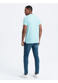 Ombre Clothing - Koszulka polo z dzianiny pique - błękitna V2 S1746 - XXL. Typ kołnierza: polo. Kolor: niebieski. Materiał: dzianina. Wzór: haft #5