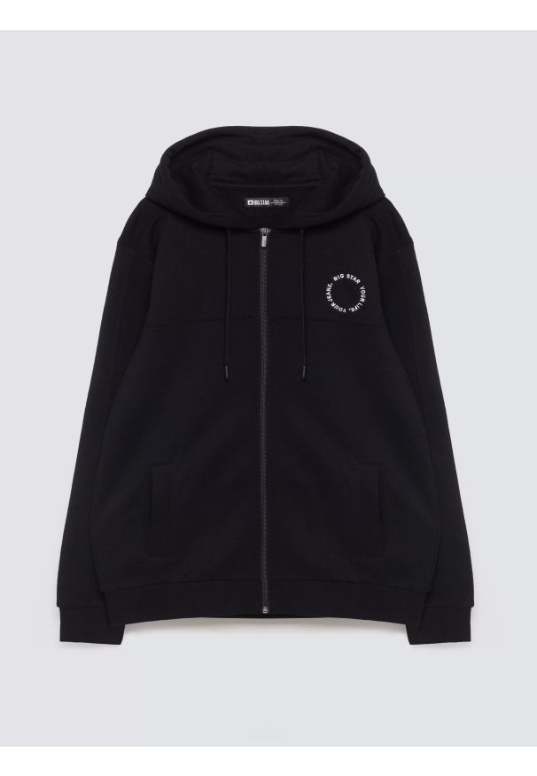 Big-Star - Bluza męska z kapturem czarna Ajron 906/ Kersyn 906. Okazja: na spacer. Typ kołnierza: kaptur. Kolor: czarny. Materiał: jeans, materiał, dresówka. Długość rękawa: długi rękaw. Długość: długie. Styl: wakacyjny, sportowy, elegancki