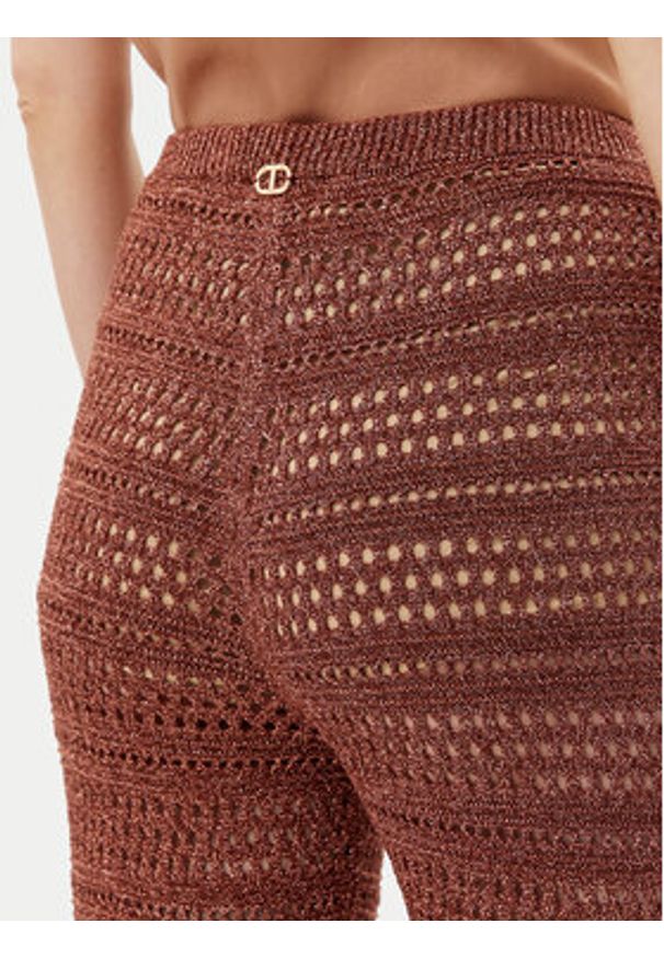 TwinSet - TWINSET Spodnie dzianinowe 251TT3196 Brązowy Wide Leg. Kolor: brązowy. Materiał: wiskoza