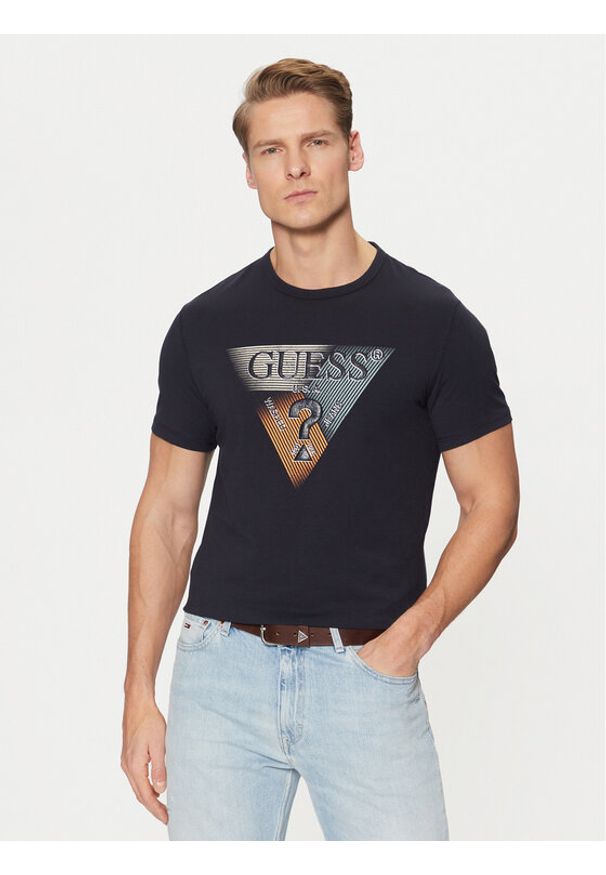 Guess T-Shirt M5RI14 J1314 Granatowy Slim Fit. Kolor: niebieski. Materiał: bawełna