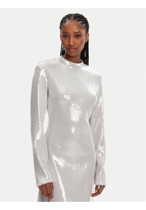 ROTATE Sukienka koktajlowa 113568 Srebrny Regular Fit. Kolor: srebrny. Materiał: syntetyk. Styl: wizytowy