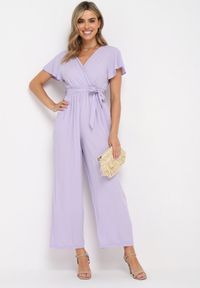 Born2be - Fioletowy Kombinezon z Wiskozy Cephinous. Okazja: na co dzień. Kolor: fioletowy. Materiał: wiskoza. Długość rękawa: krótki rękaw. Długość: krótkie. Wzór: jednolity. Sezon: lato. Styl: casual #4