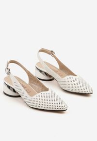Renee - Białe Sandały Ażurowe na Słupku Slingback ze Skórzaną Wkładką Milionessa. Okazja: na co dzień. Zapięcie: sprzączka. Kolor: biały. Wzór: ażurowy. Materiał: skóra. Sezon: lato. Obcas: na słupku. Styl: wizytowy, klasyczny, casual. Wysokość obcasa: średni #4