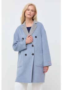 MAX&Co. płaszcz wełniany dwustronny kolor niebieski przejściowy oversize. Kolor: niebieski. Materiał: wełna