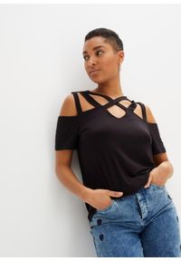 bonprix - Shirt z wycięciami. Kolor: czarny. Styl: elegancki #1