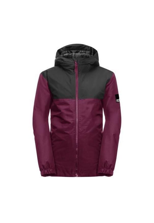Kurtka uniwersalna chłopięca Jack Wolfskin Spirit. Typ kołnierza: kaptur. Kolor: fioletowy. Materiał: syntetyk. Sport: turystyka piesza