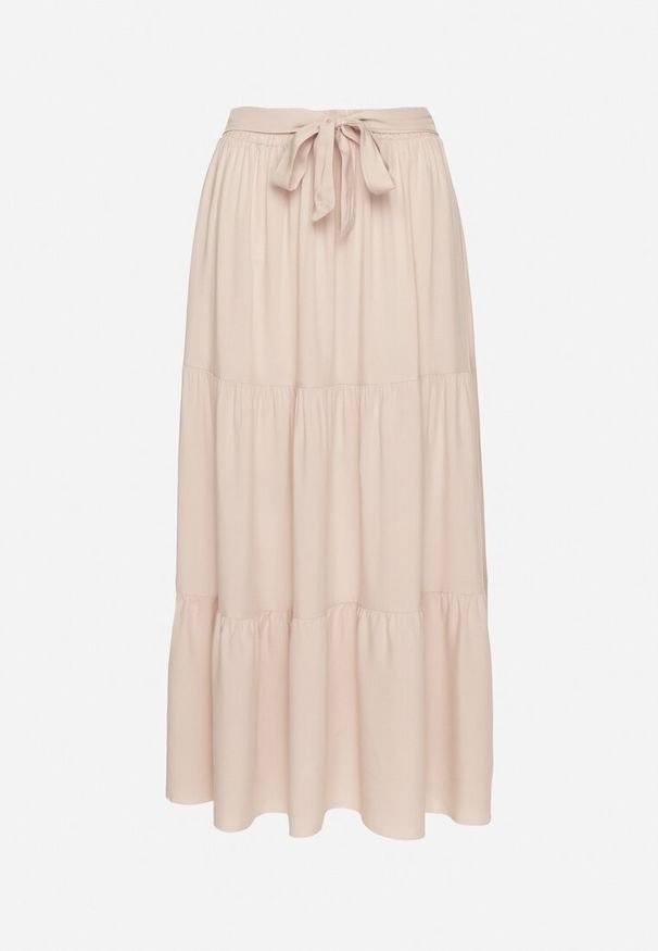 Born2be - Beżowa Wiskozowa Spódnica Maxi Rozkloszowana z Paskami Saosa. Okazja: na co dzień. Kolor: beżowy. Materiał: wiskoza. Wzór: paski. Styl: klasyczny, casual