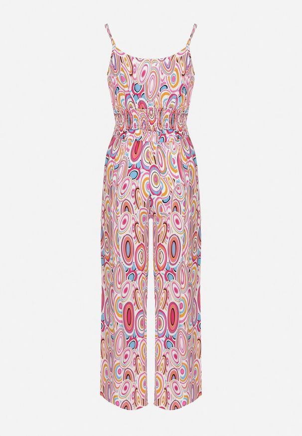 Born2be - Różowy Boho Komplet z Wiskozy Top na Ramiączkach z Gumką Szerokie Spodnie Palazzo Lereri. Kolor: różowy. Materiał: wiskoza