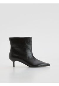 Reserved - Botki na obcasie kitten - mahoniowy. Kolor: brązowy. Materiał: skóra. Obcas: na obcasie. Wysokość obcasa: średni #1