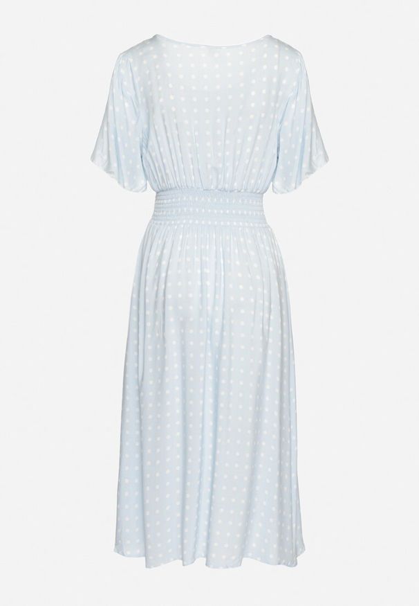 Born2be - Jasnoniebieska Sukienka z Bawełny Rozkloszowana w Kropki Toliennea. Okazja: na co dzień. Kolor: niebieski. Materiał: bawełna. Wzór: kropki. Styl: casual