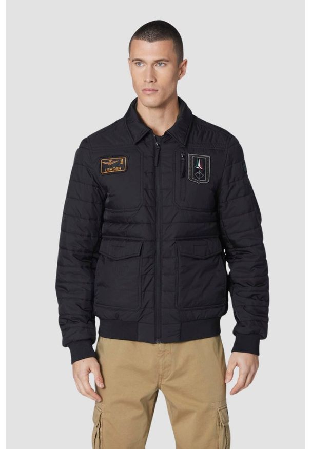 Aeronautica Militare - AERONAUTICA MILITARE Czarna męska kurtka Quilted Ripstop Pilot. Kolor: czarny. Materiał: syntetyk. Styl: elegancki