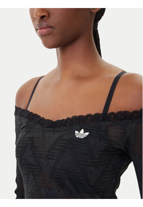 Adidas - adidas Bluzka Lace Bardot KD0350 Czarny Slim Fit. Kolor: czarny. Materiał: syntetyk