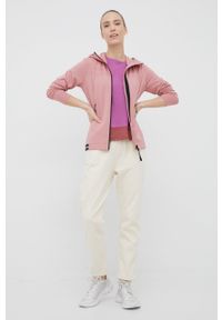 Rossignol bluza sportowa damska kolor różowy z kapturem gładka. Typ kołnierza: kaptur. Kolor: różowy. Materiał: włókno, materiał. Wzór: gładki. Styl: sportowy