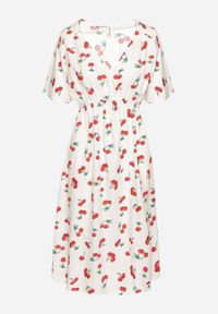 Born2be - Biała Bawełniana Sukienka o Rozkloszowanym Kroju we Wzór w Wisienki Folelia. Okazja: na co dzień. Typ kołnierza: dekolt w serek. Kolor: biały. Materiał: bawełna. Wzór: aplikacja. Typ sukienki: proste. Styl: casual #7