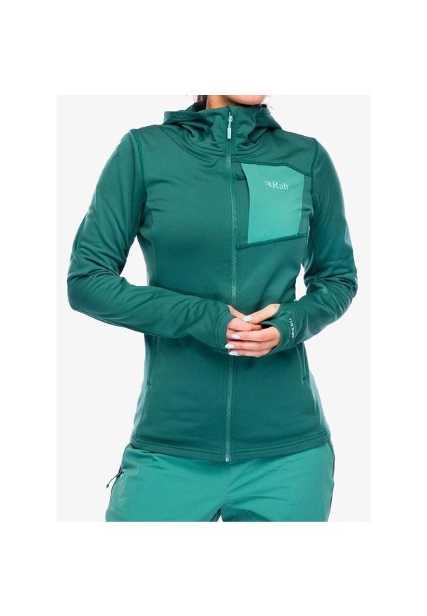 Bluza z kapturem damska Rab Superflux Hoody. Typ kołnierza: kaptur. Kolor: zielony