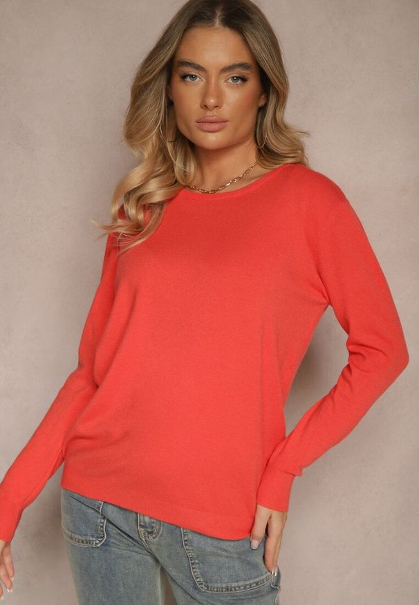 Renee - Pomarańczowy Sweter z Dodatkiem Kaszmiru Ozdobiony Ściągaczami Sanadora. Okazja: na co dzień. Kolor: pomarańczowy. Materiał: kaszmir. Wzór: aplikacja. Styl: klasyczny, elegancki, casual