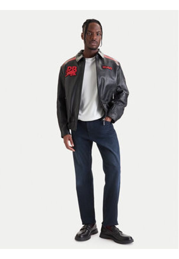 Hugo - HUGO Kurtka skórzana Lugor 50559737 Czarny Regular Fit. Kolor: czarny. Materiał: skóra