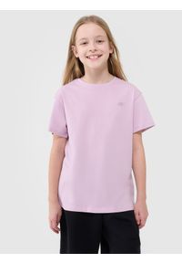 4f - 4F T-shirt oversize gładki dziewczęcy - różowy 158 (12-13 lat). Okazja: na co dzień. Kolor: różowy. Materiał: dzianina, bawełna, jersey. Wzór: gładki. Sezon: lato. Styl: klasyczny, sportowy, casual