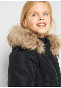 Kurtka zimowa dziewczęca z zaznaczoną talią i sztucznym futerkiem bonprix czarny. Kolor: czarny. Materiał: materiał, poliester, futro, akryl. Sezon: zima #3