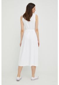 TOMMY HILFIGER - Tommy Hilfiger sukienka kolor biały midi prosta. Okazja: na co dzień. Kolor: biały. Materiał: bawełna, dzianina. Wzór: gładki. Typ sukienki: proste. Styl: casual. Długość: midi #2