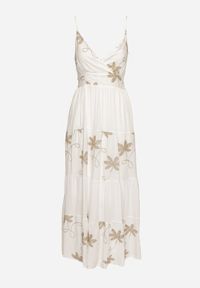 Born2be - Biała Sukienka Wiskozowa na Ramiączkach Ozdobiona Haftem Telanelis. Typ kołnierza: dekolt w kształcie V. Kolor: biały. Materiał: wiskoza. Długość rękawa: na ramiączkach. Wzór: aplikacja, haft #3