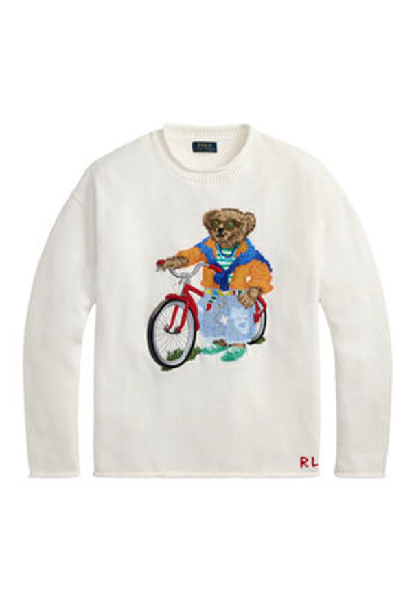 Polo Ralph Lauren Sweter 710B13896001 Biały Regular Fit. Typ kołnierza: polo. Kolor: biały. Materiał: bawełna