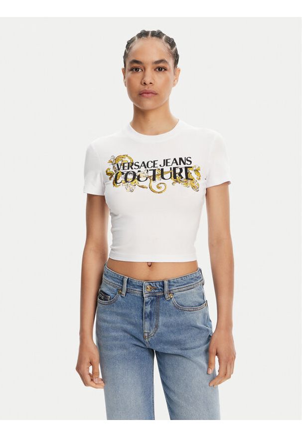 Versace Jeans Couture T-Shirt 78HAHC05 Biały Slim Fit. Kolor: biały. Materiał: bawełna