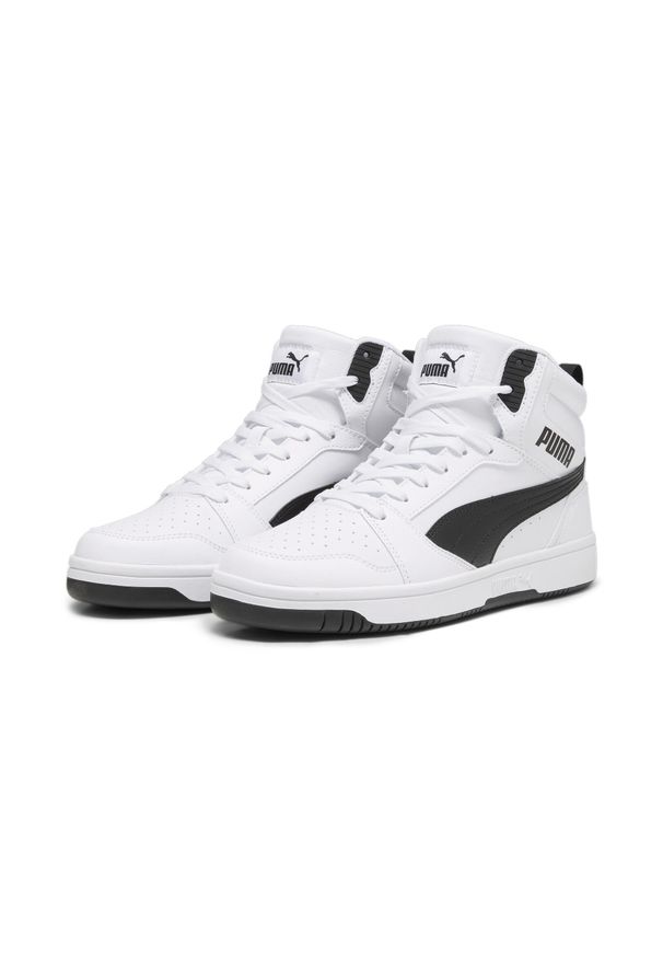Adidasy Puma Rebound V6, Mężczyźni. Kolor: biały, czarny, wielokolorowy. Materiał: skóra, guma, syntetyk, materiał. Szerokość cholewki: normalna. Sport: turystyka piesza