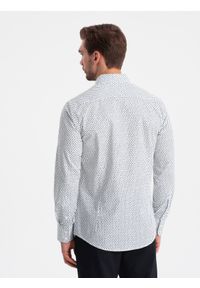 Ombre Clothing - Męska koszula w drobny wzór SLIM FIT - biała V2 OM-SHCS-0140 - XXL. Kolor: biały. Materiał: bawełna. Styl: klasyczny #4