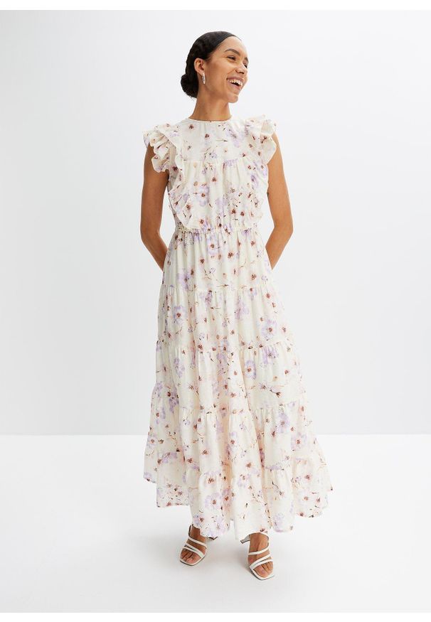 bonprix - Długa sukienka z czystej bawełny. Kolor: beżowy. Materiał: bawełna. Długość: maxi