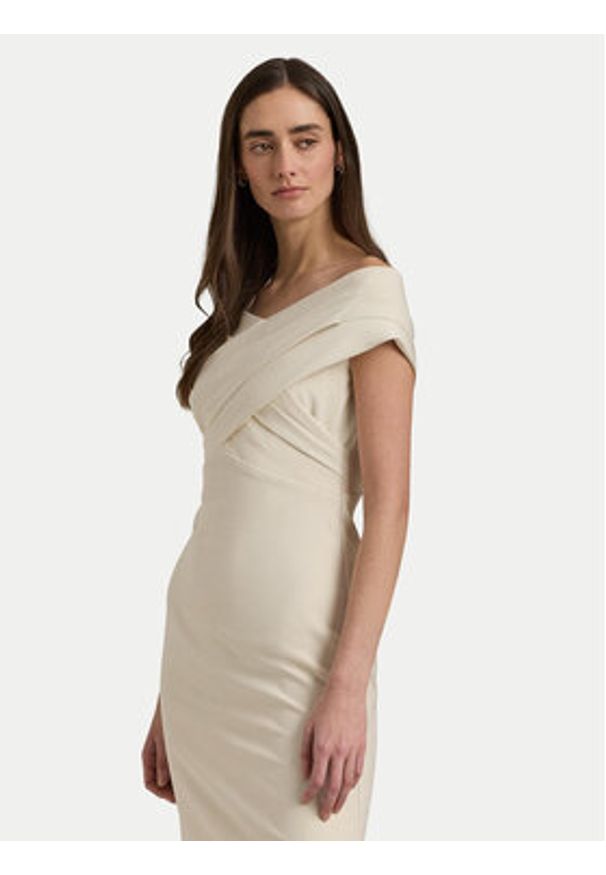 Lauren Ralph Lauren Sukienka koktajlowa 253936390002 Écru Slim Fit. Materiał: syntetyk. Styl: wizytowy