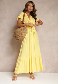 Renee - Żółta Sukienka Metia. Kolor: żółty. Materiał: tkanina, materiał. Wzór: gładki, geometria. Długość: maxi #1