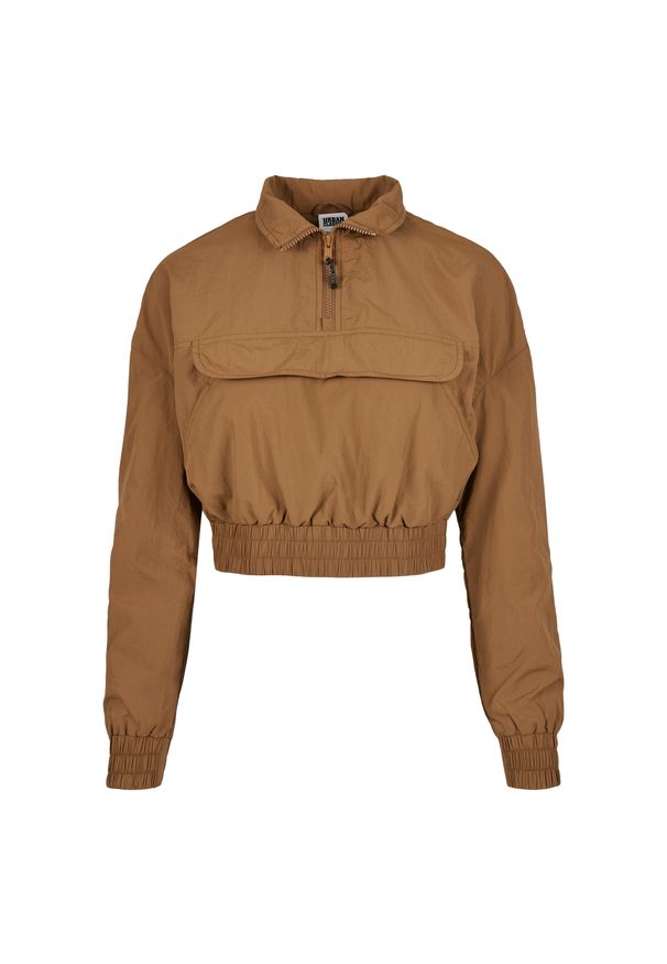 Kurtka damska Urban Classics cropped crinkle nylon. Kolor: brązowy. Materiał: nylon