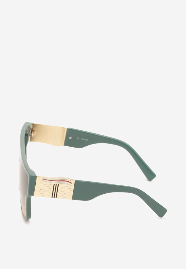 Renee - Zielone Geometryczne Okulary Przeciwsłoneczne w Panterkę z Filtrem UV Griosae. Kolor: zielony. Materiał: jeans. Wzór: motyw zwierzęcy, geometria