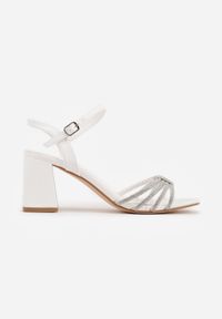 Born2be - Białe Eleganckie Sandały na Obcasie z Cyrkoniami Zitella. Okazja: na co dzień. Zapięcie: sprzączka. Kolor: biały. Materiał: jeans. Wzór: aplikacja. Obcas: na obcasie. Styl: elegancki. Wysokość obcasa: średni #7