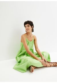 bonprix - Sukienka z falban. Kolor: zielony. Długość rękawa: na ramiączkach