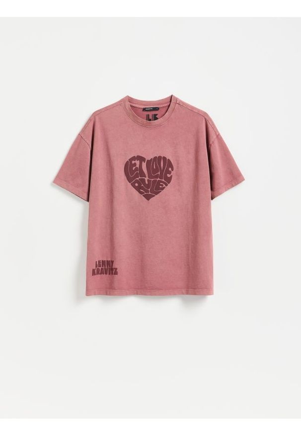 Reserved - T-shirt Lenny Kravitz - brudny róż. Kolor: różowy. Materiał: bawełna, dzianina