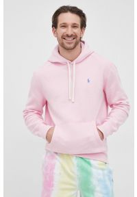 Polo Ralph Lauren bluza męska kolor różowy z kapturem gładka. Okazja: na co dzień. Typ kołnierza: kaptur, polo. Kolor: różowy. Materiał: włókno, dzianina, materiał. Wzór: gładki. Styl: casual #3