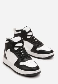 Renee - Czarno-Białe Sneakersy Sznurowane za Kostkę z Perforacją Filomena. Wysokość cholewki: za kostkę. Kolor: czarny #3
