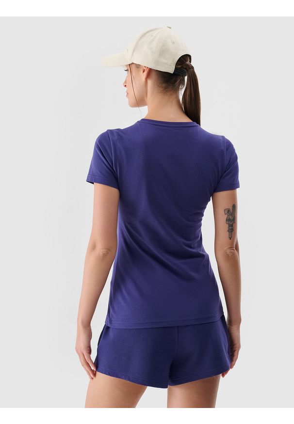 4f - 4F T-shirt slim gładki damski - granatowy S. Okazja: na co dzień. Kolor: niebieski. Materiał: dzianina, elastan, materiał, bawełna, jersey. Długość rękawa: krótki rękaw. Długość: krótkie. Wzór: gładki. Sezon: lato. Styl: casual, klasyczny, sportowy