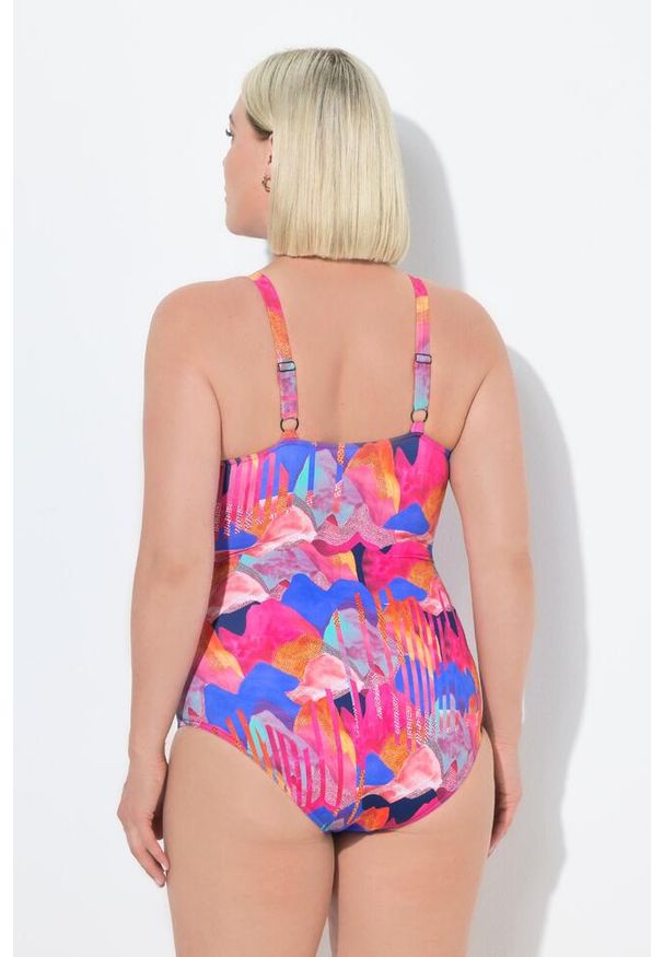 ULLA POPKEN - Damski Strój kąpielowy w kopertowym stylu miękkie miseczki. Kolekcja: plus size. Kolor: różowy. Materiał: poliester, elastan, poliamid, materiał