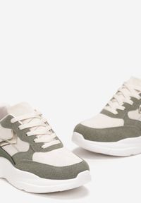 Born2be - Zielone Sneakersy z Modnymi Wstawkami i Grubą Podeszwą Neleca. Nosek buta: okrągły. Zapięcie: sznurówki. Kolor: zielony. Materiał: syntetyk, materiał, nubuk. Obcas: na obcasie. Wysokość obcasa: niski #3