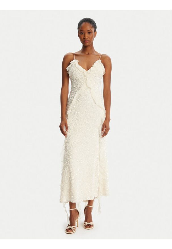 BARDOT - Bardot Sukienka koktajlowa Marsella Ruffle 59338DB1 Écru Regular Fit. Materiał: syntetyk. Styl: wizytowy