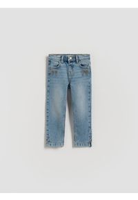Reserved - Jeansy slim z haftem - niebieski. Kolor: niebieski. Materiał: jeans. Wzór: haft