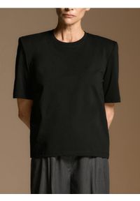 Reserved - T-shirt z poduszkami na ramionach - czarny. Kolor: czarny. Materiał: bawełna, dzianina #1