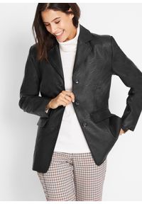 bonprix - Długi żakiet z imitacji skóry. Kolor: czarny. Materiał: skóra. Długość: długie #1