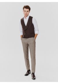 Pako Lorente - PAKO LORENTE – Brązowa dwurzędowa kamizelka męska. Kolor: brązowy. Materiał: poliamid, bawełna, elastan, len, wełna. Wzór: jodełka #2