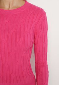 Born2be - Ciemnoróżowy Sweter z Wiskozą Ozdobiony Tłoczeniem Savinia. Okazja: na spotkanie biznesowe, na co dzień. Kolor: różowy. Materiał: wiskoza. Wzór: aplikacja. Styl: biznesowy, casual, elegancki #3