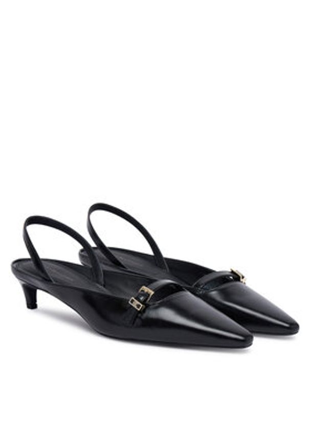 TOMMY HILFIGER - Tommy Hilfiger Czółenka Th Buckle Kitten Slingback Pump FW0FW09384 Czarny. Kolor: czarny. Materiał: skóra