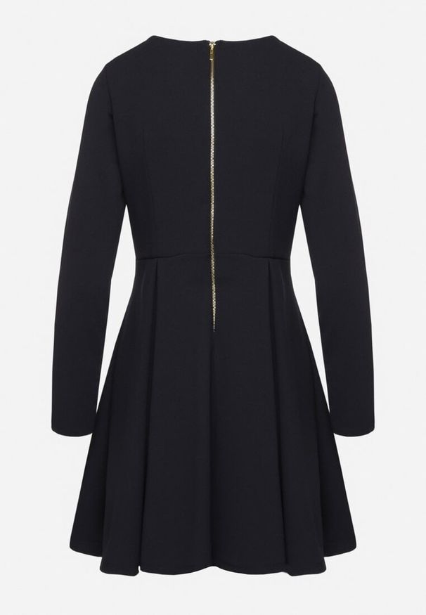 Born2be - Granatowa Elegancka Sukienka o Rozkloszowanym Kroju Temitonia. Kolor: niebieski. Długość rękawa: długi rękaw. Styl: elegancki